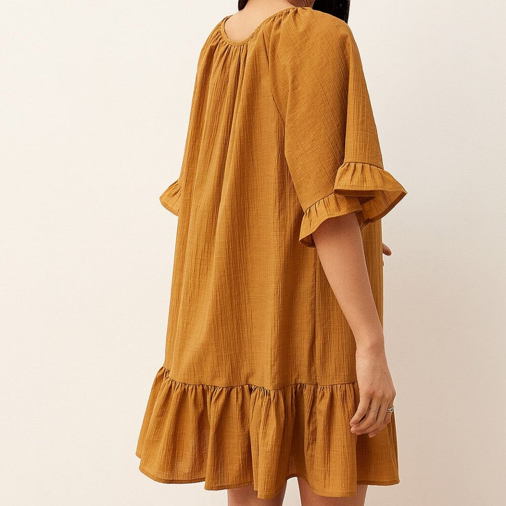 NWT Bronze/Amber Crinkled texture ruffle-trim minidress - Picture 2 of 3